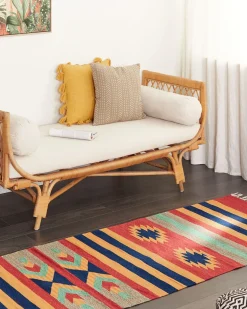 Clearance Beliani Tappeto HATIS Multicolore Cotone Kilim Arancione Blu Rosso Multicolore