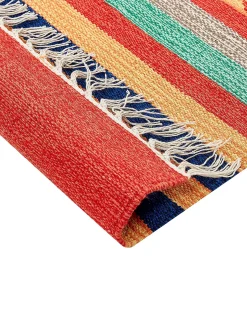 Clearance Beliani Tappeto HATIS Multicolore Cotone Kilim Arancione Blu Rosso Multicolore