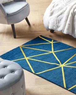 Beliani Tappeto HAVZA Blu 80 x 150 cm Viscosa Oro Blu