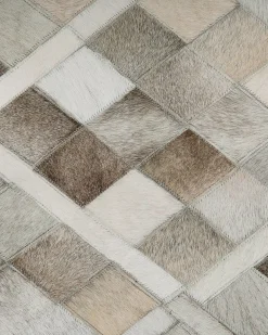 Sale Beliani Tappeto HIRKA Grigio Pelle naturale Beige Grigio Nero