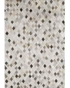 Sale Beliani Tappeto HIRKA Grigio Pelle naturale Beige Grigio Nero