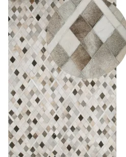 Sale Beliani Tappeto HIRKA Grigio Pelle naturale Beige Grigio Nero
