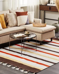 Hot Beliani Tappeto HISARLI Marrone Cotone Arancione Beige Giallo Marrone