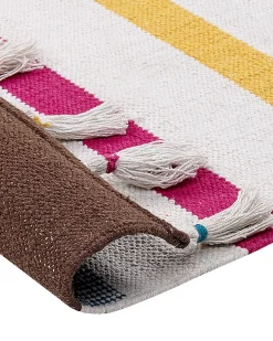Online Beliani Tappeto HISARLI Multicolore Cotone Arancione Bianco Blu Marrone Multicolore