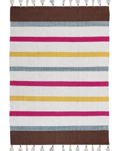 Online Beliani Tappeto HISARLI Multicolore Cotone Arancione Bianco Blu Marrone Multicolore