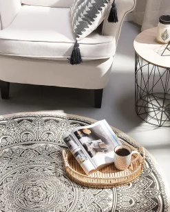 Online Beliani Tappeto HIZAN Nero ø 120 cm Cotone Beige Nero