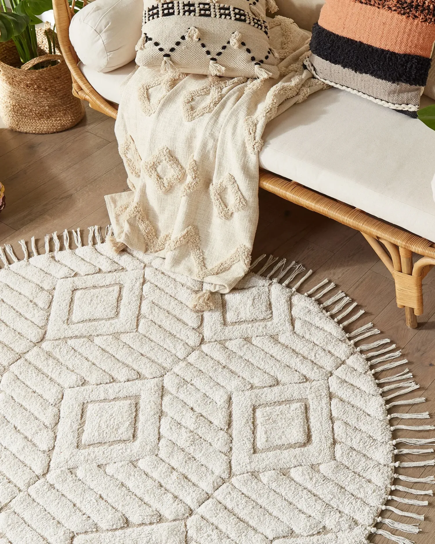Discount Beliani Tappeto HORASAN chiaro ø 140 cm Cotone Beige