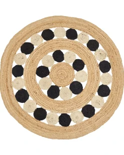Outlet Beliani Tappeto HOVIT Nero ø 140 cm Iuta Beige Nero