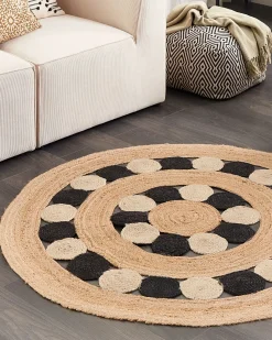 Outlet Beliani Tappeto HOVIT Nero ø 140 cm Iuta Beige Nero