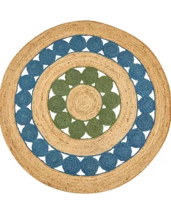 Hot Beliani Tappeto HOVIT Verde Blu ø 140 cm Iuta Naturale Blu Verde
