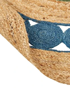Hot Beliani Tappeto HOVIT Verde Blu ø 140 cm Iuta Naturale Blu Verde