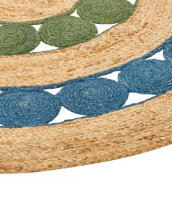Hot Beliani Tappeto HOVIT Verde Blu ø 140 cm Iuta Naturale Blu Verde