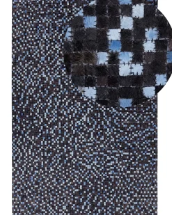 Clearance Beliani Tappeto IKISU Marrone scuro Pelle naturale Blu Marrone