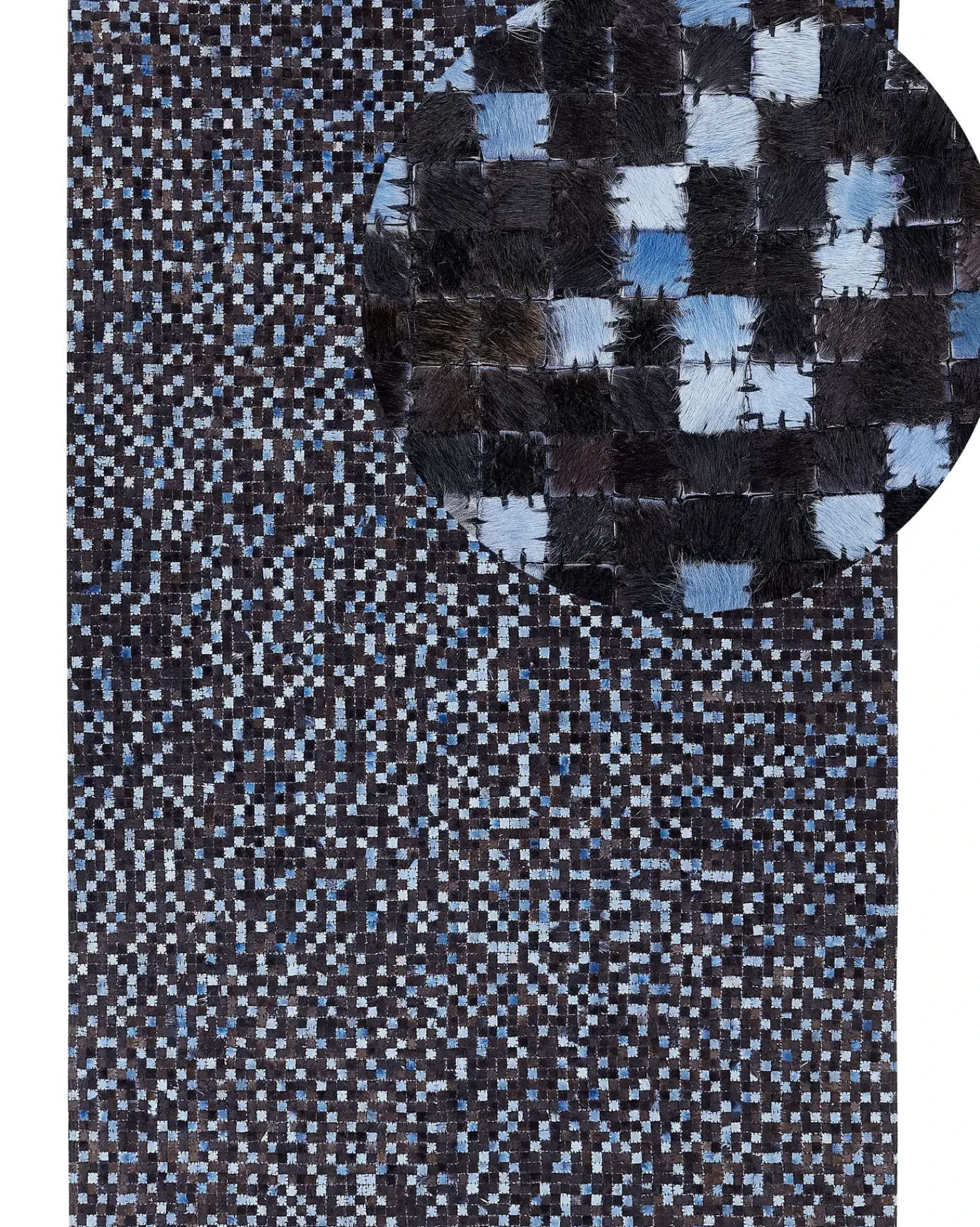 Clearance Beliani Tappeto IKISU Marrone scuro Pelle naturale Blu Marrone