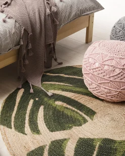 New Beliani Tappeto INCIK Beige ø 140 cm Iuta Beige Verde