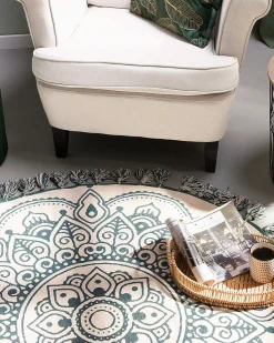 Hot Beliani Tappeto IRICE Verde ø 120 cm Cotone Beige Verde