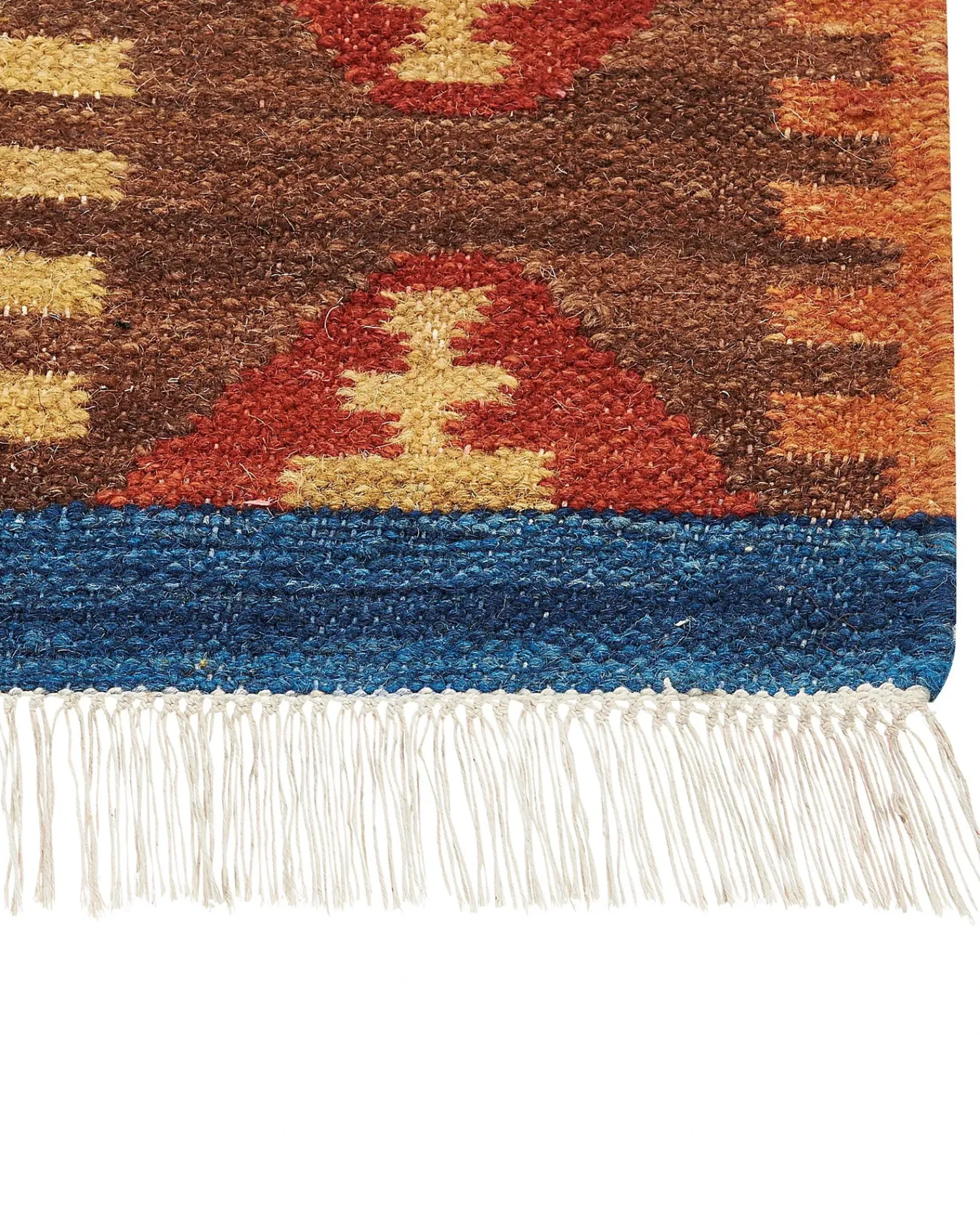 Outlet Beliani Tappeto JRVESH Multicolore 80 x 150 cm Lana Kilim Blu Marrone Rosso Multicolore