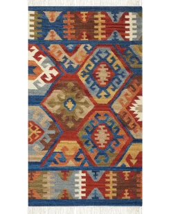 Outlet Beliani Tappeto JRVESH Multicolore 80 x 150 cm Lana Kilim Blu Marrone Rosso Multicolore