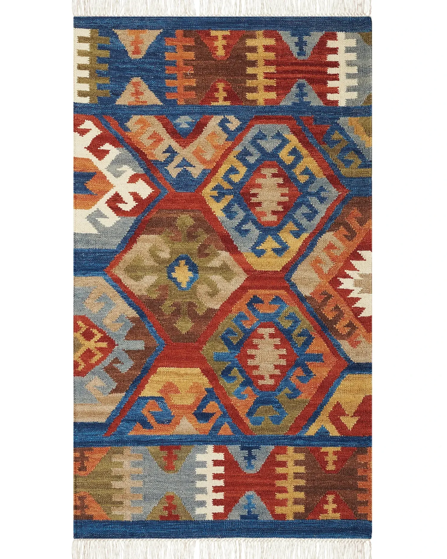 Outlet Beliani Tappeto JRVESH Multicolore 80 x 150 cm Lana Kilim Blu Marrone Rosso Multicolore