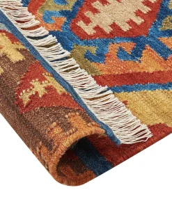 Outlet Beliani Tappeto JRVESH Multicolore 80 x 150 cm Lana Kilim Blu Marrone Rosso Multicolore
