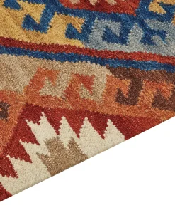 Outlet Beliani Tappeto JRVESH Multicolore 80 x 150 cm Lana Kilim Blu Marrone Rosso Multicolore