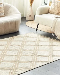 Discount Beliani Tappeto KACEM Beige Cotone Bianco Beige