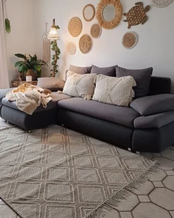 Discount Beliani Tappeto KACEM Beige Cotone Bianco Beige