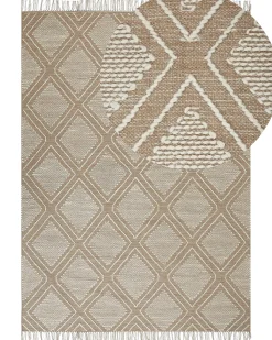 Discount Beliani Tappeto KACEM Beige Cotone Bianco Beige