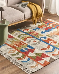 Online Beliani Tappeto KAGHSI Multicolore Lana Kilim Blu Rosso Verde Multicolore