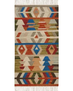 Outlet Beliani Tappeto KAGHSI Multicolore Lana Kilim Blu Multicolore Rosso Verde
