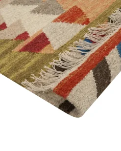 Outlet Beliani Tappeto KAGHSI Multicolore Lana Kilim Blu Multicolore Rosso Verde