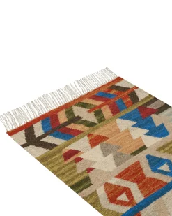 Outlet Beliani Tappeto KAGHSI Multicolore Lana Kilim Blu Multicolore Rosso Verde