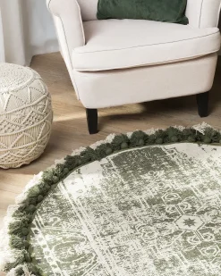 Clearance Beliani Tappeto KAHTA Verde ø 120 cm Cotone Bianco Verde