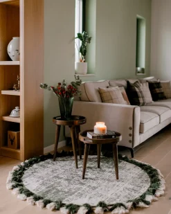 Clearance Beliani Tappeto KAHTA Verde ø 120 cm Cotone Bianco Verde