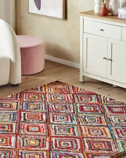 Best Beliani Tappeto KAISERI Multicolore Cotone Blu Rosso Viola Multicolore