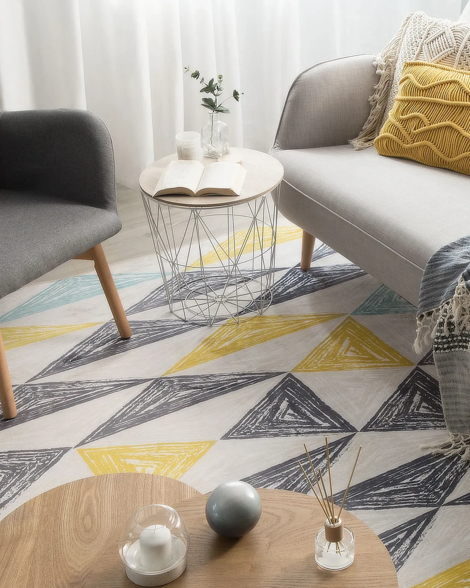 Sale Beliani Tappeto KALEN Grigio Bianco Giallo Grigio Multicolore