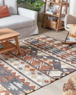 Beliani Tappeto KALFA Multicolore Iuta Beige Blu Marrone Rosso Multicolore