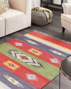 Outlet Beliani Tappeto KAMARIS Multicolore Cotone Kilim Blu Giallo Rosso Verde Multicolore