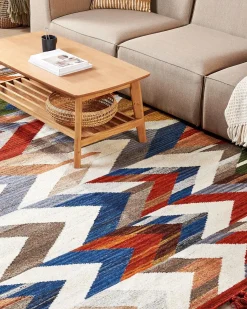 Sale Beliani Tappeto KANAKERAVAN Multicolore 200 x 300 cm Lana Kilim Bianco Marrone Rosso Multicolore