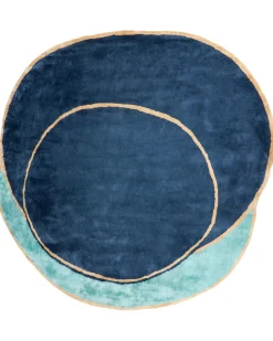 Beliani Tappeto KANRACH Blu marino 200 x 200 cm Viscosa Beige Blu