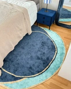 Beliani Tappeto KANRACH Blu marino 200 x 200 cm Viscosa Beige Blu