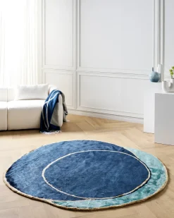 Beliani Tappeto KANRACH Blu marino 200 x 200 cm Viscosa Beige Blu