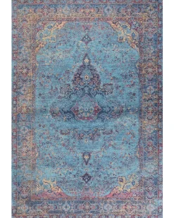Best Beliani Tappeto KANSU Blu Cotone Beige Rosso Blu