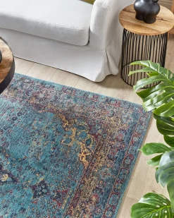Best Beliani Tappeto KANSU Blu Cotone Beige Rosso Blu