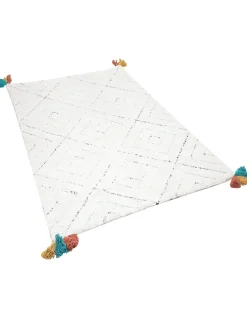 New Beliani Tappeto KARTAL Bianco 140 x 200 cm Cotone Bianco Multicolore