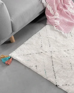 New Beliani Tappeto KARTAL Bianco 140 x 200 cm Cotone Bianco Multicolore