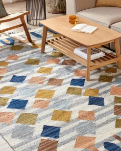Outlet Beliani Tappeto KASAKH Multicolore Lana Kilim Arancione Blu Verde Multicolore