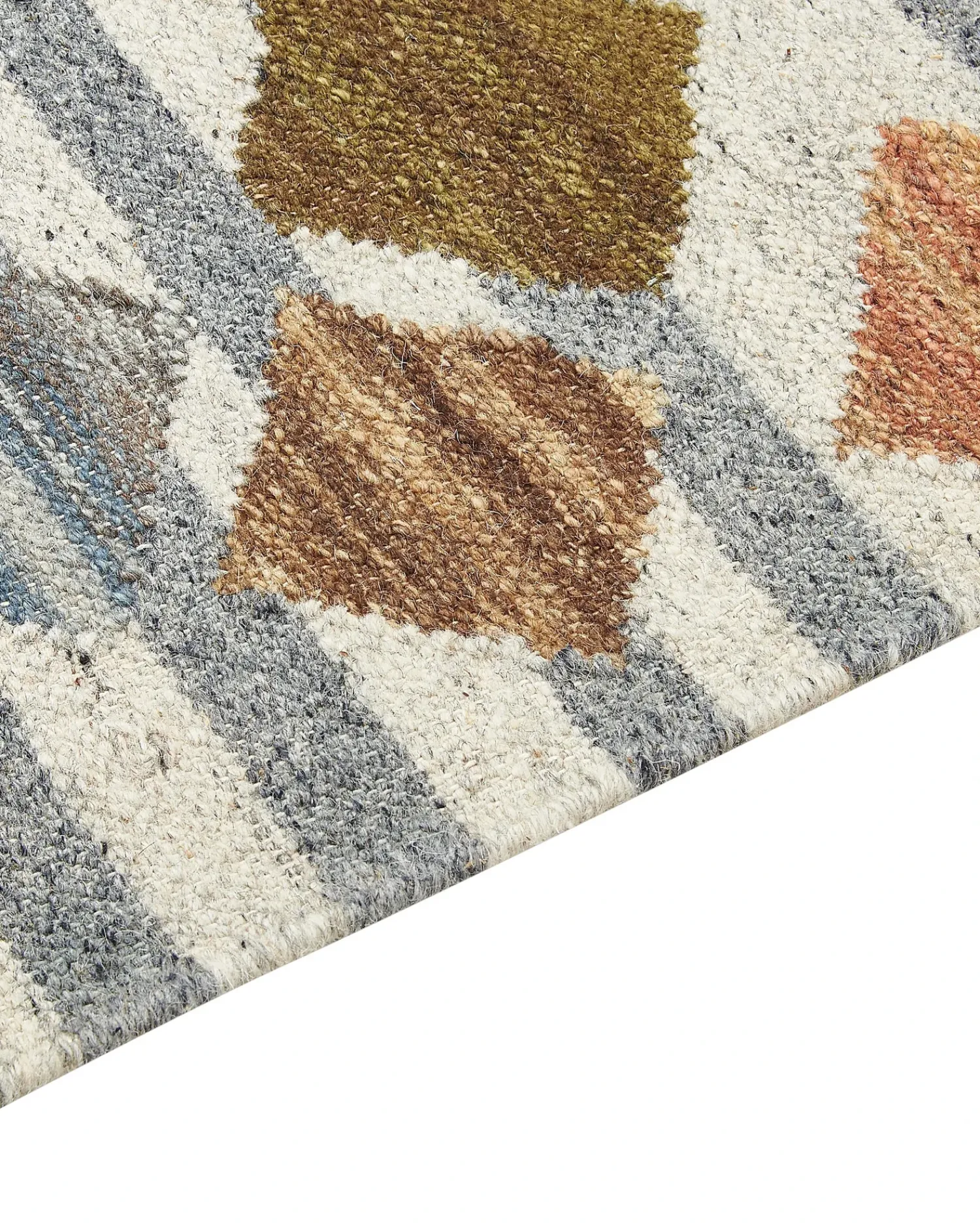 Outlet Beliani Tappeto KASAKH Multicolore Lana Kilim Arancione Blu Verde Multicolore
