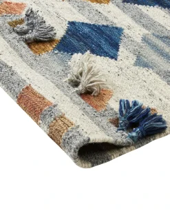 Outlet Beliani Tappeto KASAKH Multicolore Lana Kilim Arancione Blu Verde Multicolore