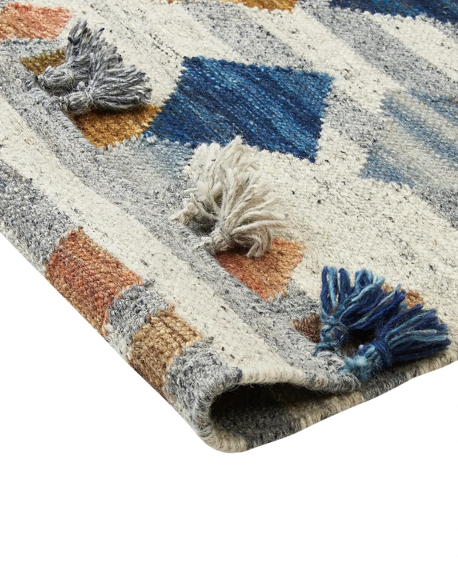 Outlet Beliani Tappeto KASAKH Multicolore Lana Kilim Arancione Blu Verde Multicolore